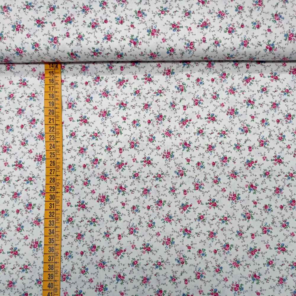Tela japonesa en algodón estampado de flores. Color 1.3
