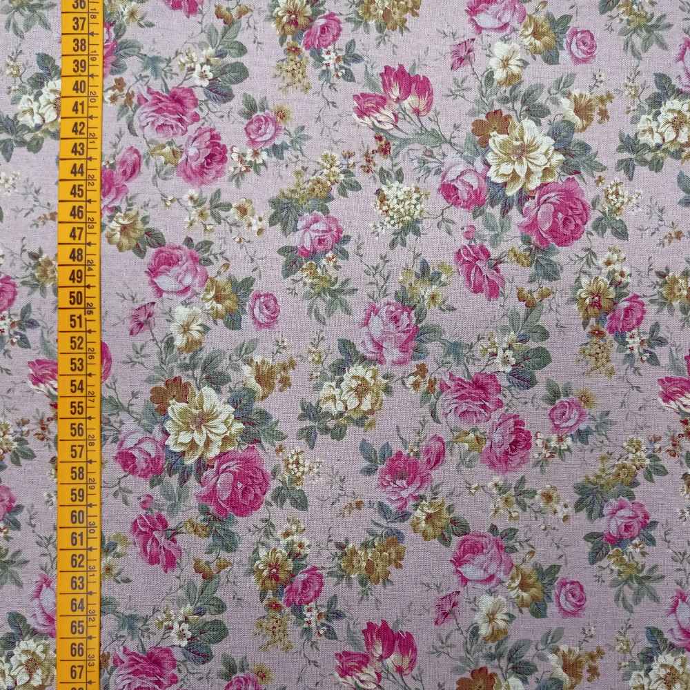 Tela japonesa en algodón estampado de flores. Color D3.4