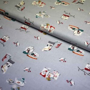 Tela de navidad con detalles de nieve en gris