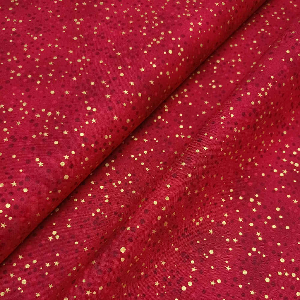 Tela de navidad. Christmas is near. Cielo rojo estrellado