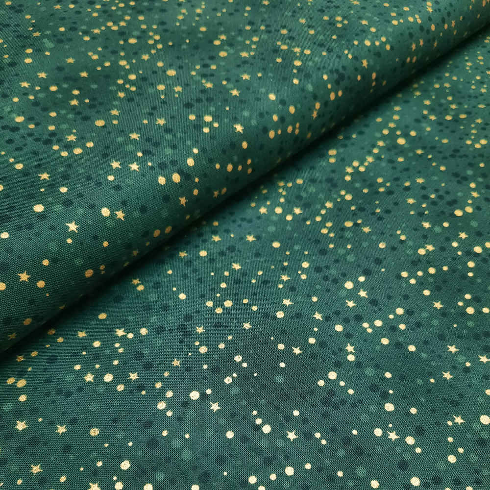 Tela de navidad. Christmas is near. Cielo verde estrellado