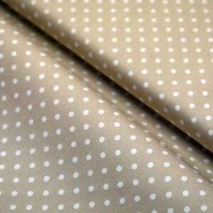 Tela japonesa SEVENBERRY, topo blanco, fondo beige